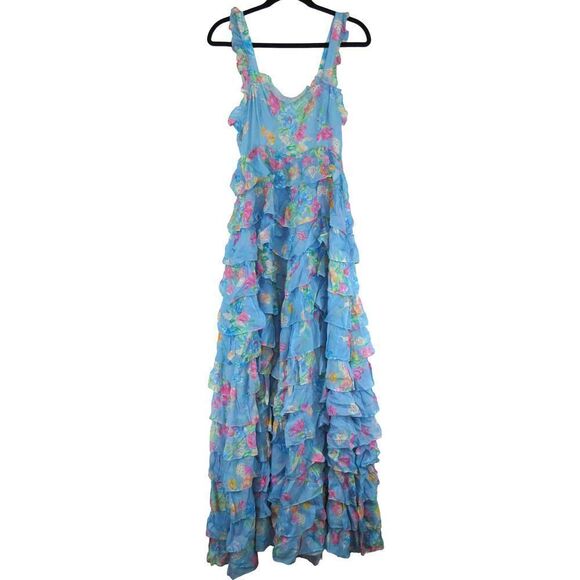 LoveShackFancy Women’s Idra Maxi Dress in Sky Lullaby Blue Sz 4 - Picture 3 of 6